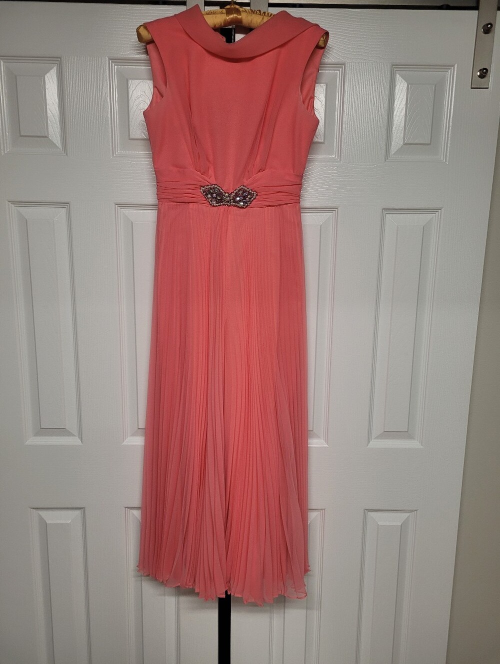 Vintage Lined Coral Chiffon Pantsuit Size Small
